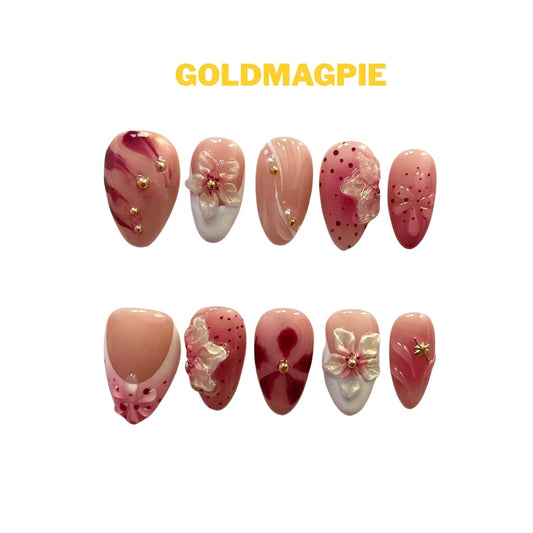 Carved Floral Champagne Glitter Short Almond C15